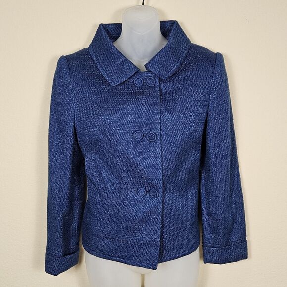 VTG Chadwicks Tweed Lined Blazer Womens 8 Royal Blue Business Jackie O Classic M - Picture 1 of 12